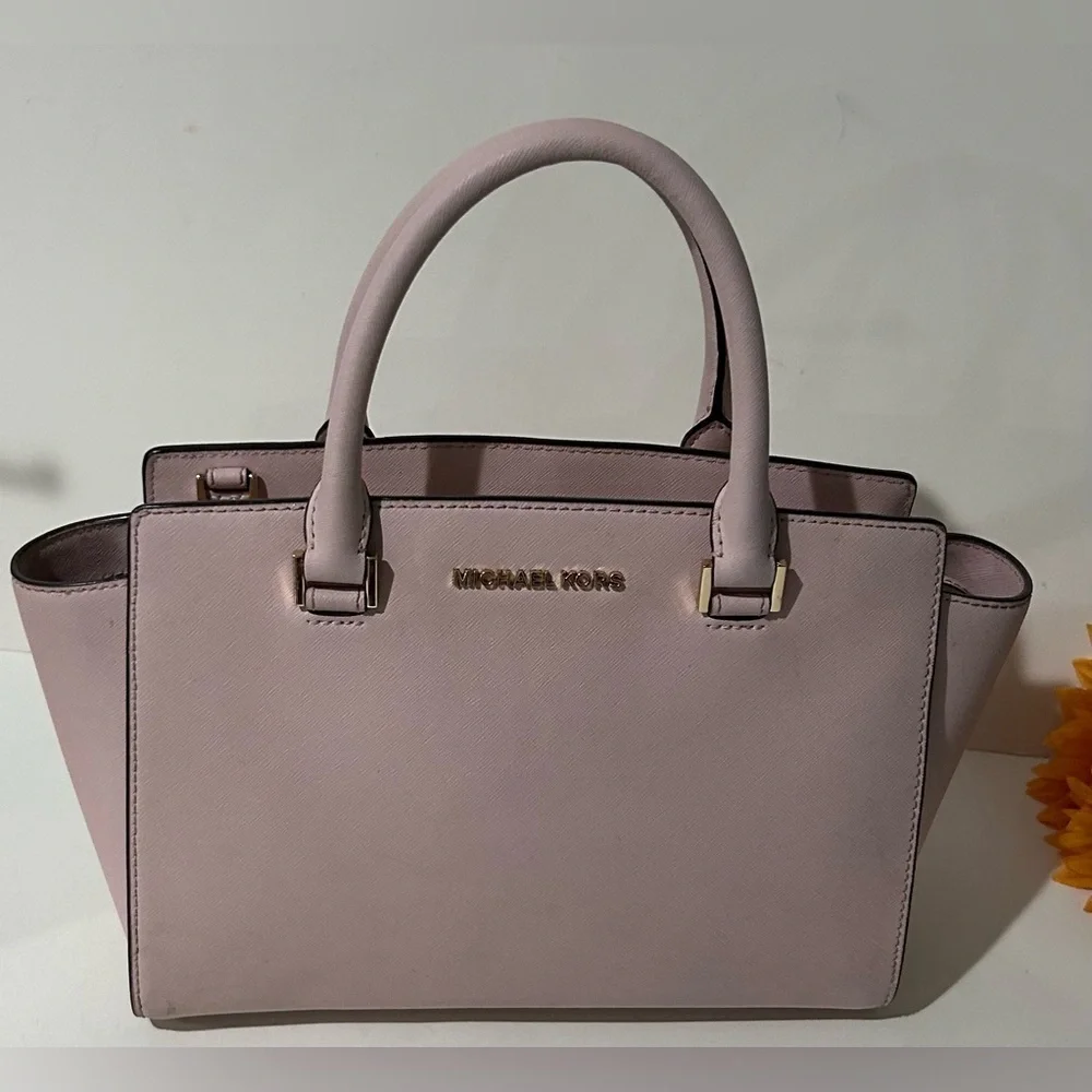 Michael Kors Blush Pink Saffiano Leather Satchel Tote Bag Gold Hardware